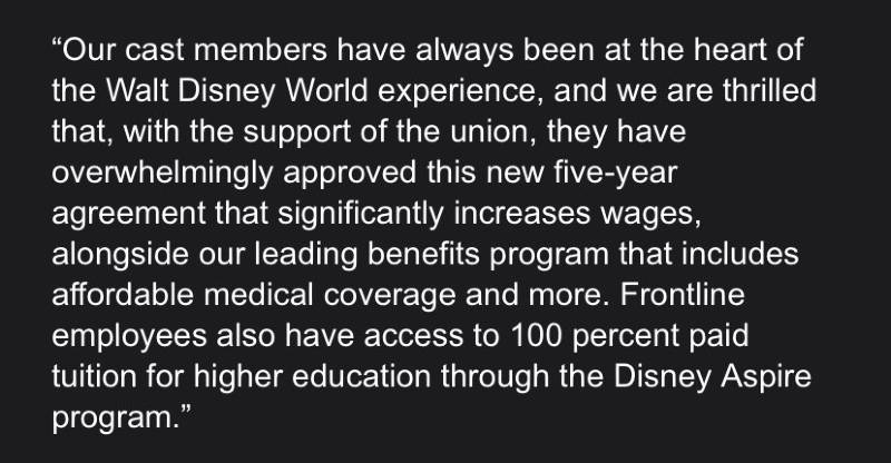 Declaração do presidente do Walt Disney World Resort, Jeff Vahle, sobre o novo contrato