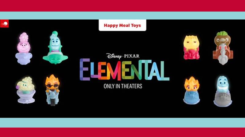 Brinquedos de refeição feliz 'Elemental' da Pixar