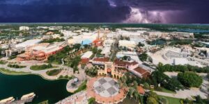 an aerial photo of Universal Studios Orlando Florida