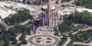 An aerial view of Magic Kingdom at Walt Disney World Resort during the 50th Anniversary Celebration.