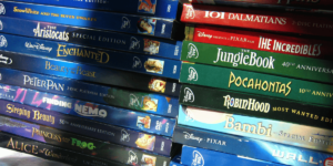 A collection of Disney DVDs; ranging from Cinderella, Jungle Book, Aladdin, and more