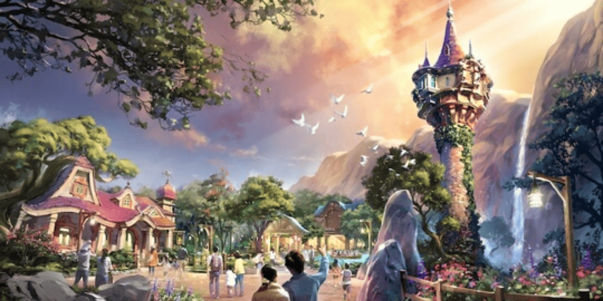 Arte conceitual do DisneylandForward (projeto de expansão da Disneyland) inspirado em 'Tangled' da Disney