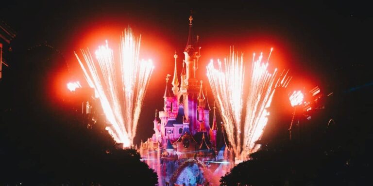Fireworks behind Sleeping Beauty Castle in Disneyland Paris