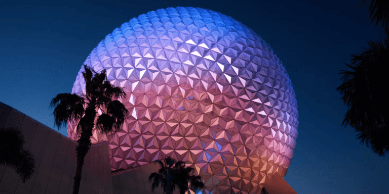 EPCOT's round building top photographed at night